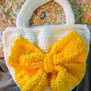 Handmade White and Yellow Crochet Bag